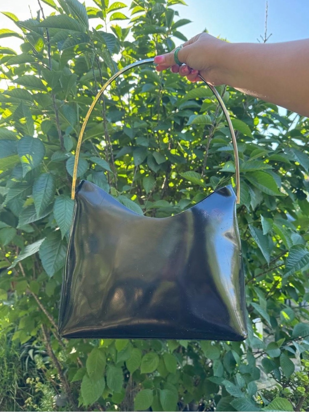 Gucci x Tom Ford 1997 black patent leather shoulder bag with metal handle